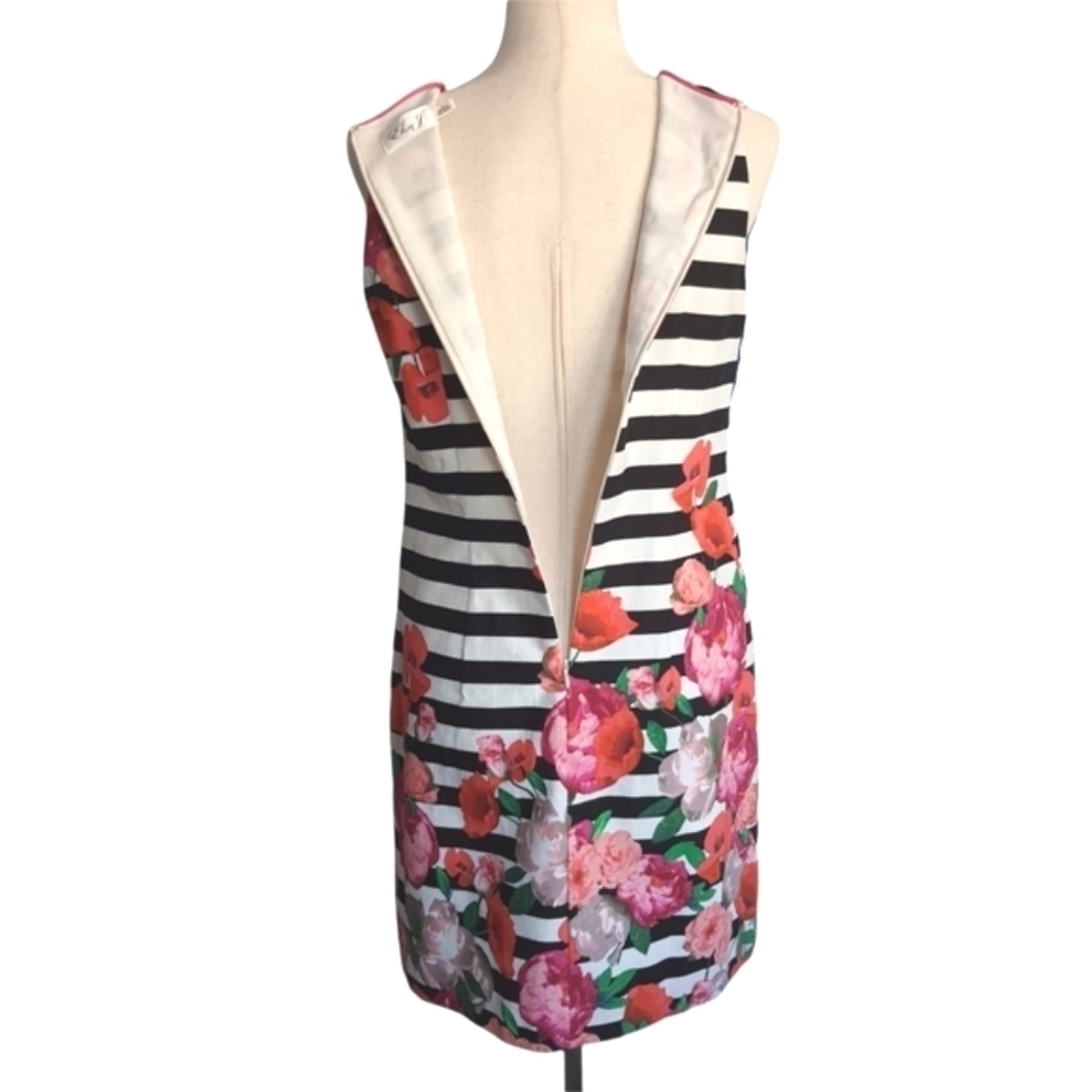 Sleeveless Sheath Dress Womens 6 Floral Striped Black and White Spring Party - Picture 11 of 12